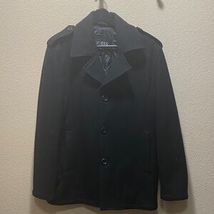 GUESS Men's Classic Black Pea Coat
